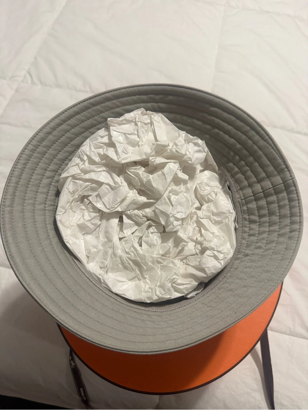 Hermes Light Gray Bucket Hat with Black Logo